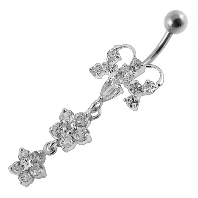 Šperky4U Stříbrný piercing do pupíku - motýlek - BP01192-C