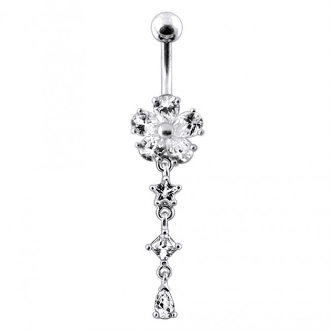 Šperky4U Stříbrný piercing do pupíku - kytička - BP01166-C