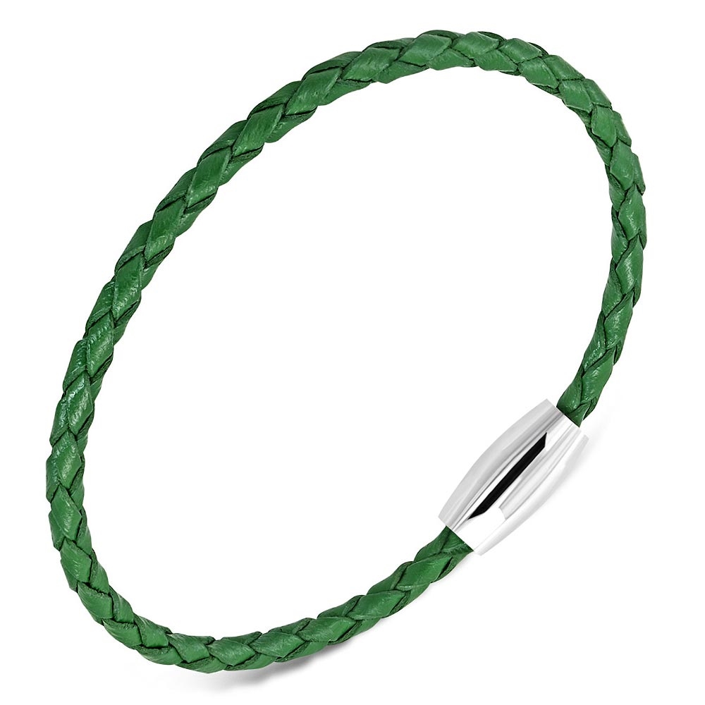 Zelený kožený splietaný náramok