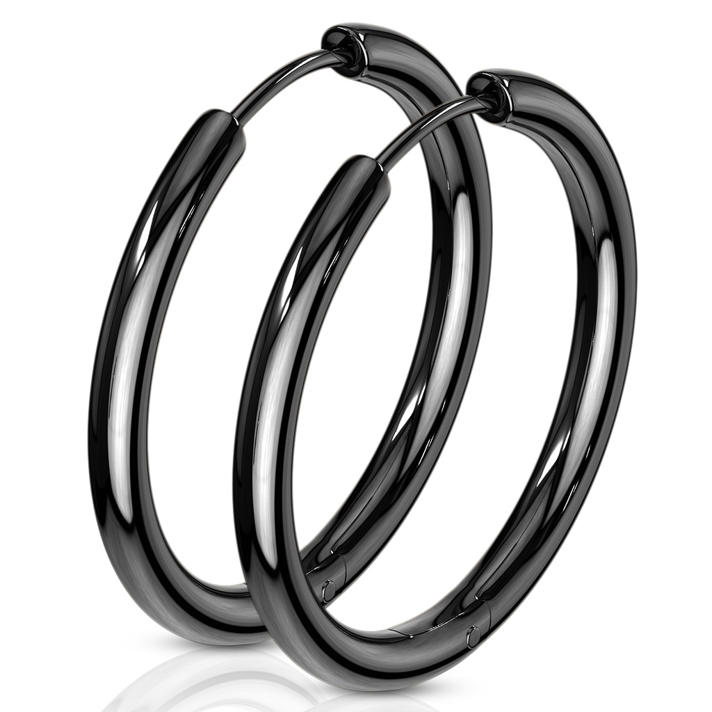Šperky4U Černé ocelové náušnice - kruhy 25 mm - OPN1119K-25