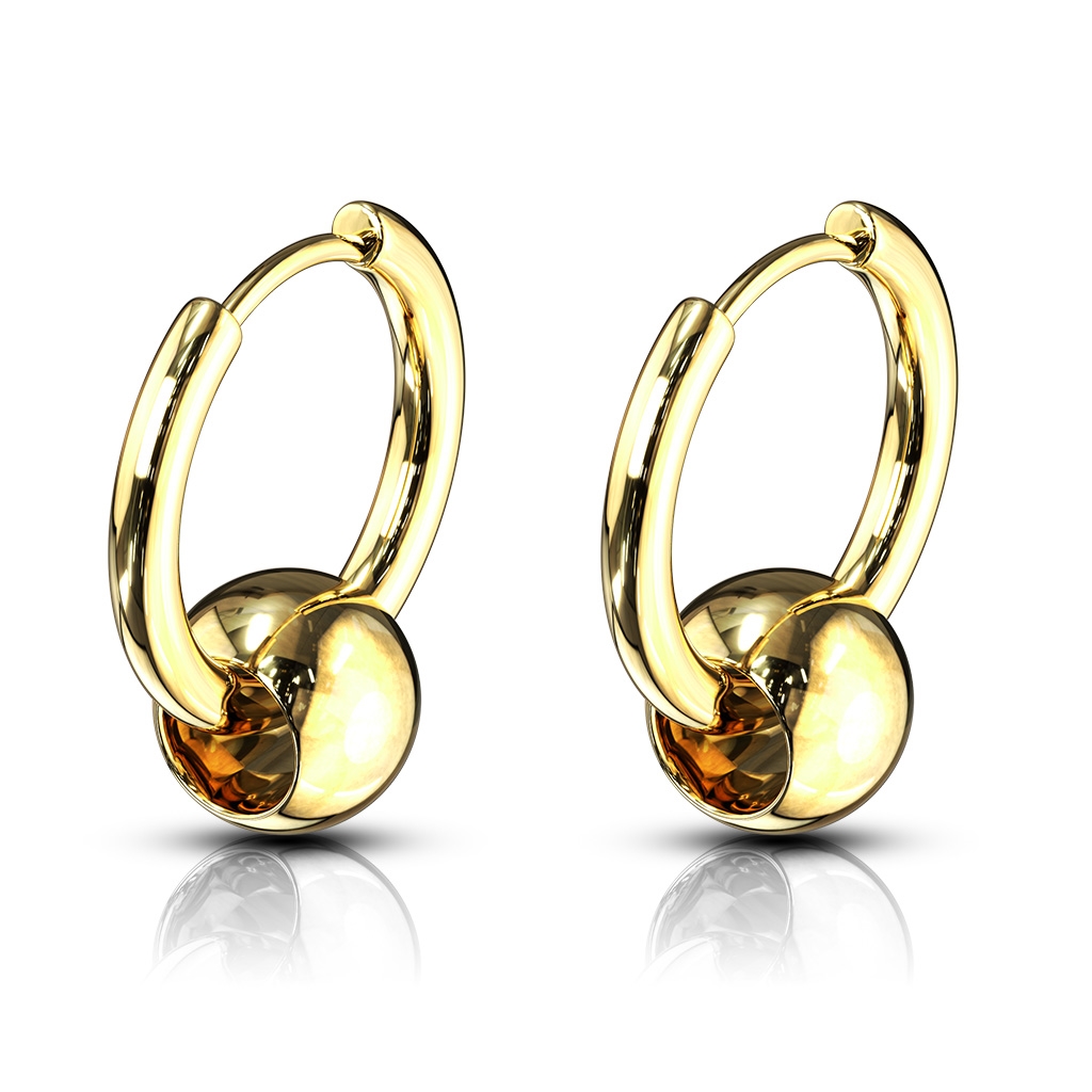 Šperky4U Zlaté ocelové náušnice - kroužky s kuličkou - OPN1114-GD