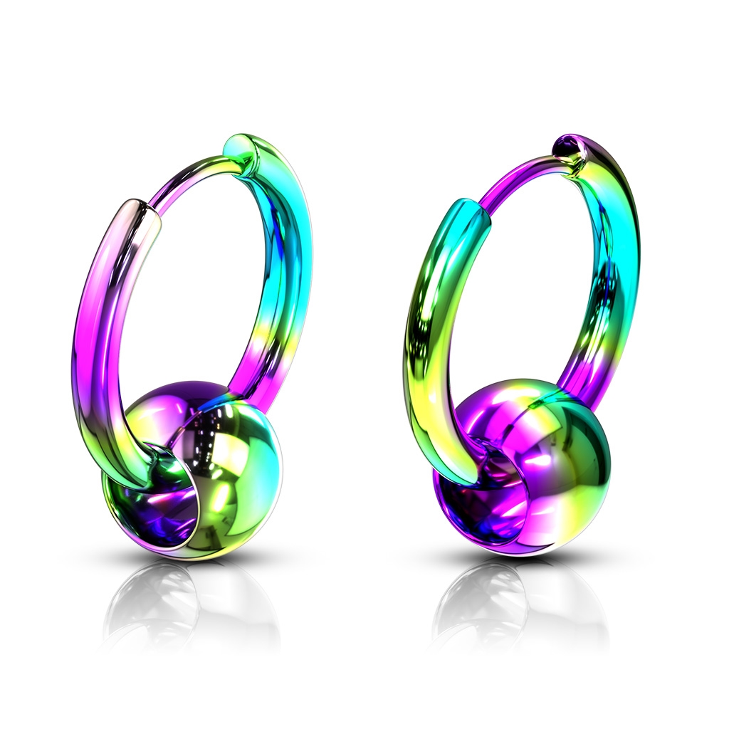 Šperky4U Duhové ocelové náušnice - kroužky s kuličkou - OPN1114-W