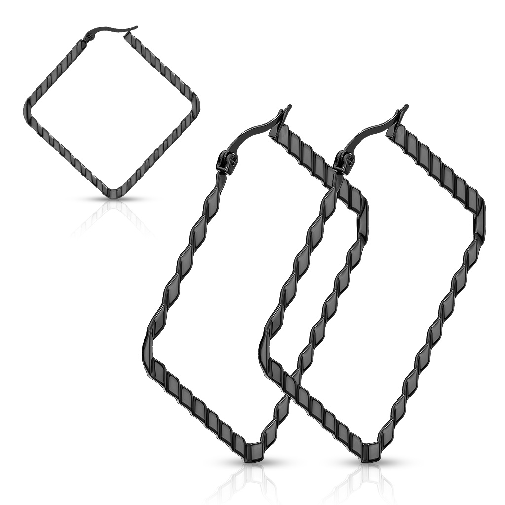 Šperky4U Černé ocelové náušnice - čtverce 40 mm - OPN1205-K