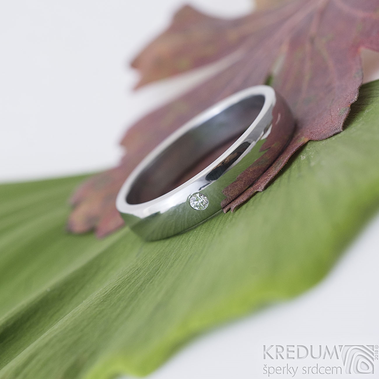 Kovaný oceľový prstene Klasik lesklý, diamant 2 mm