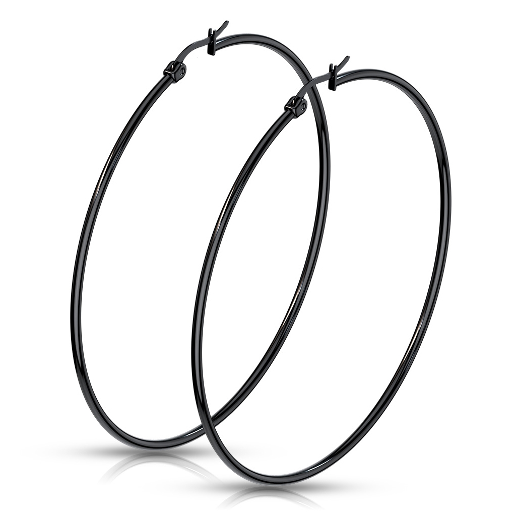 Šperky4U Černé ocelové náušnice - kruhy 70 mm - OPN1195-70