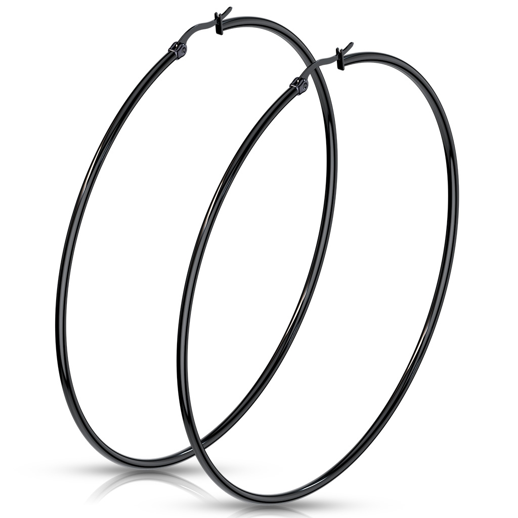 Čierne oceľové náušnice - kruhy 75 mm