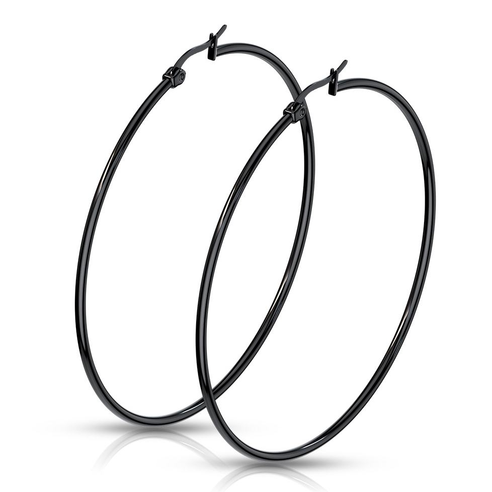 Šperky4U Černé ocelové náušnice - kruhy 65 mm - OPN1195-65