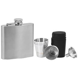 Ocelová kapesní láhev - placatka 180ml + 4 kalíšky 30ml a trychtýřek