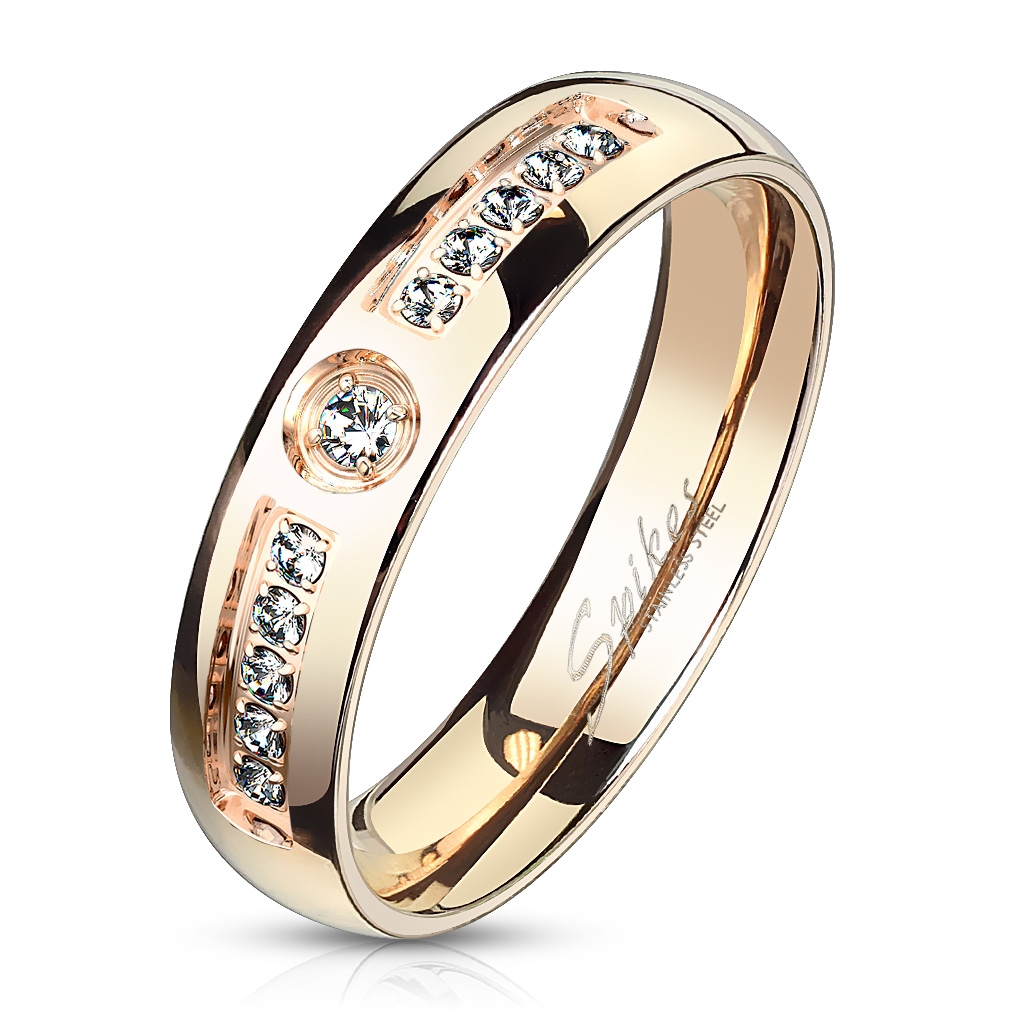 Spikes USA Ocelový prsten se zirkony, šíře 6 mm, vel. 52 - velikost 52 - OPR0112-6-52