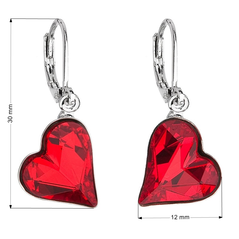 Náušnice bižutéria so Swarovski kryštálmi červená srdca 51054.3