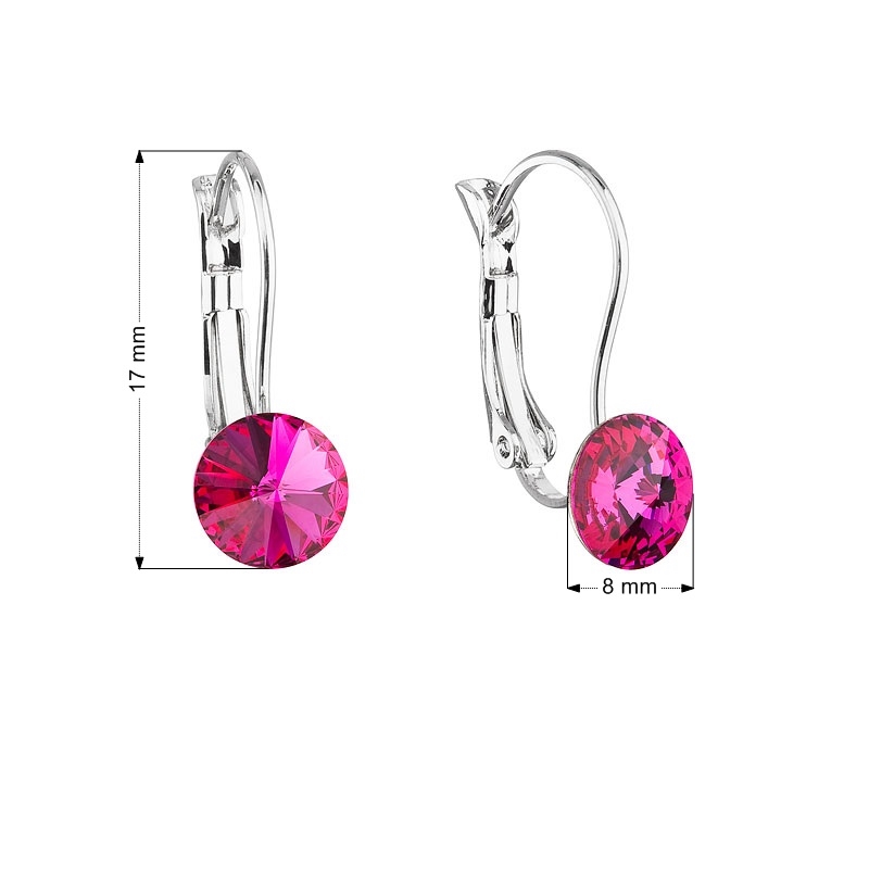 Náušnice bižutéria so Swarovski kryštálmi ružové okrúhle 51031.3 fuchsia