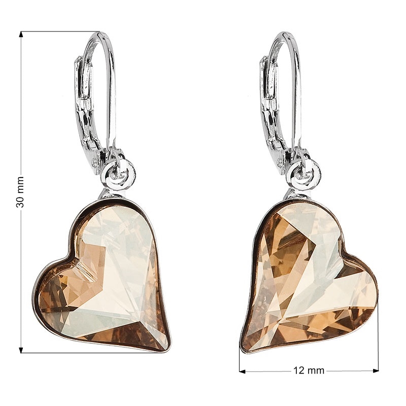 Náušnice bižutéria so Swarovski kryštálmi zlatá srdca, Golden Shadow
