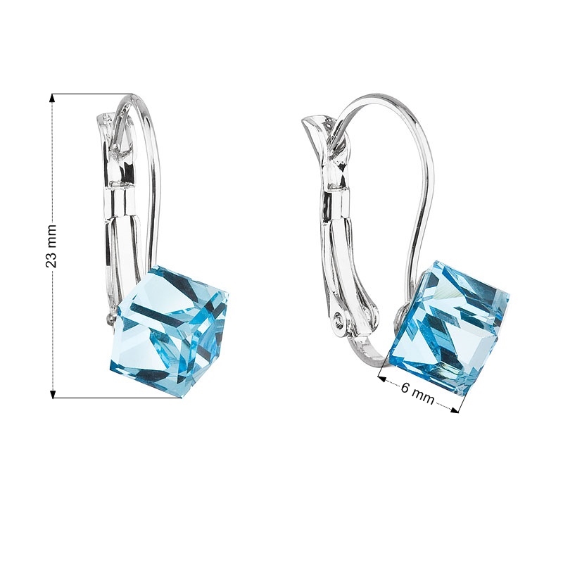 Náušnice bižutéria so Swarovski kryštálmi modré kostička 51025.3