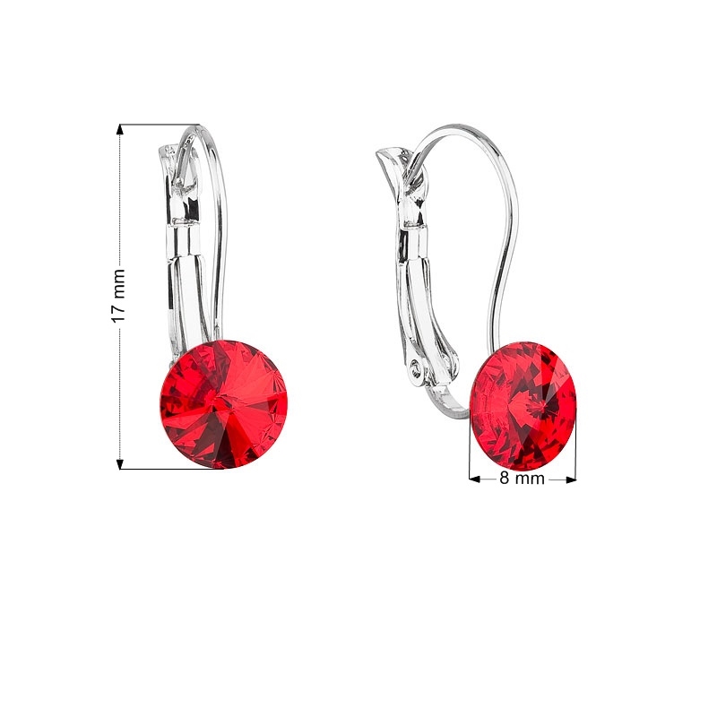 Náušnice bižutéria so Swarovski kryštálmi červené okrúhle 51031.3