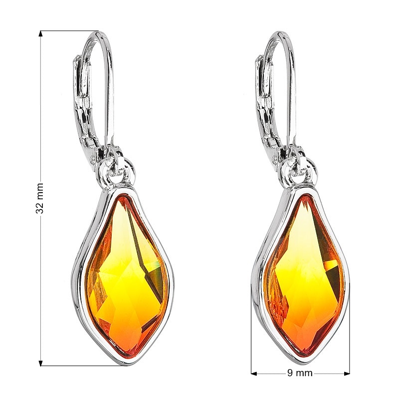 Náušnice bižutéria so Swarovski kryštálmi oranžová kvapka, Fire Opal