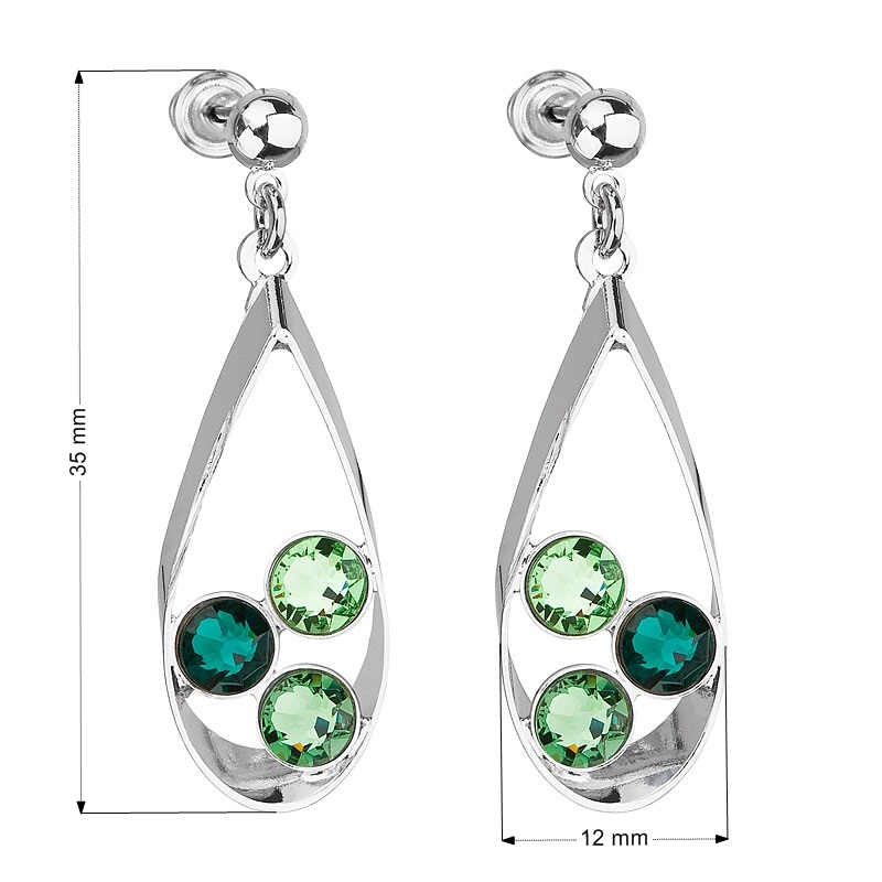 Náušnice bižutéria so Swarovski kryštálmi mix farieb, Emerald