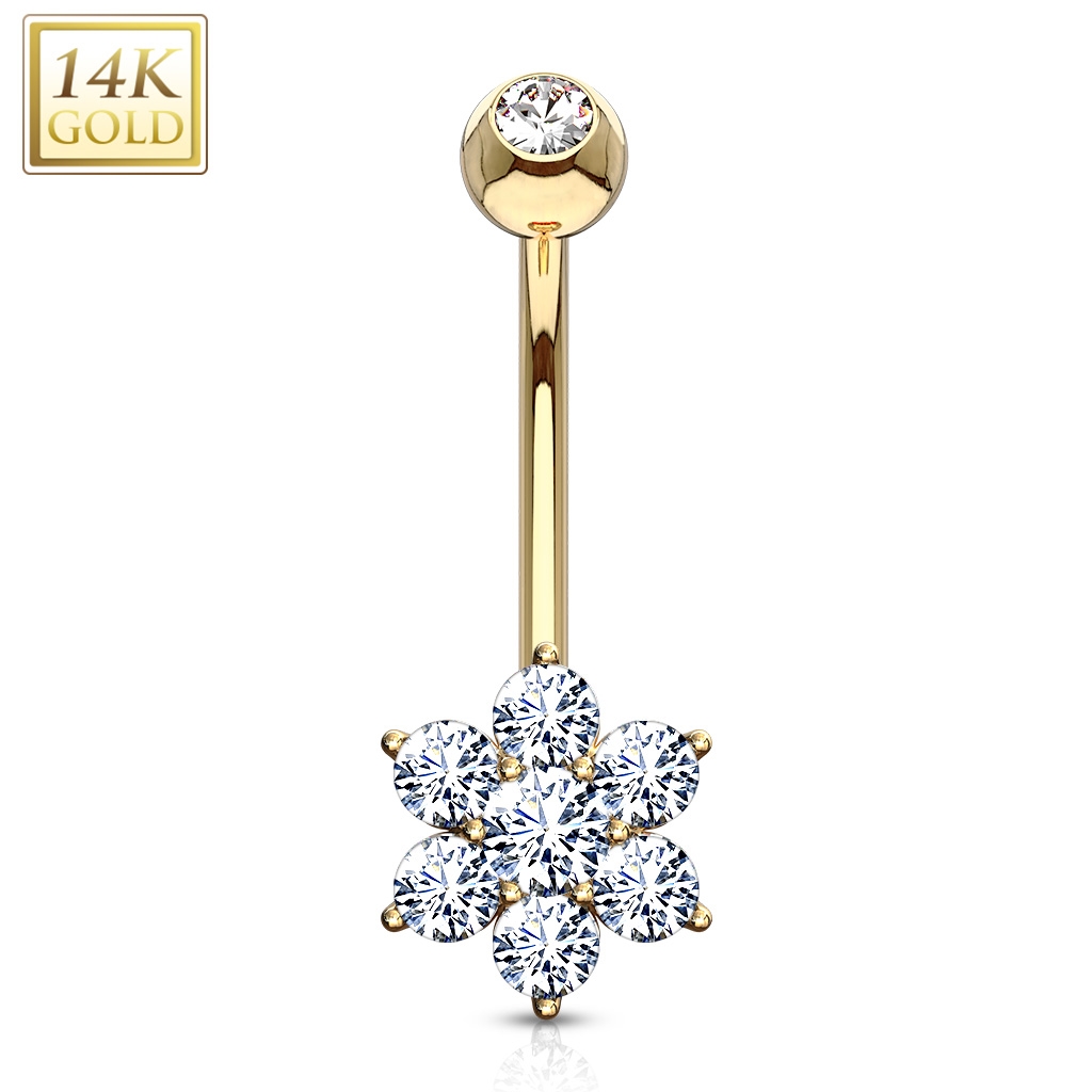 Šperky4U Zlatý piercing do pupíku - kytička, Au 585/1000 - ZL01067-YG