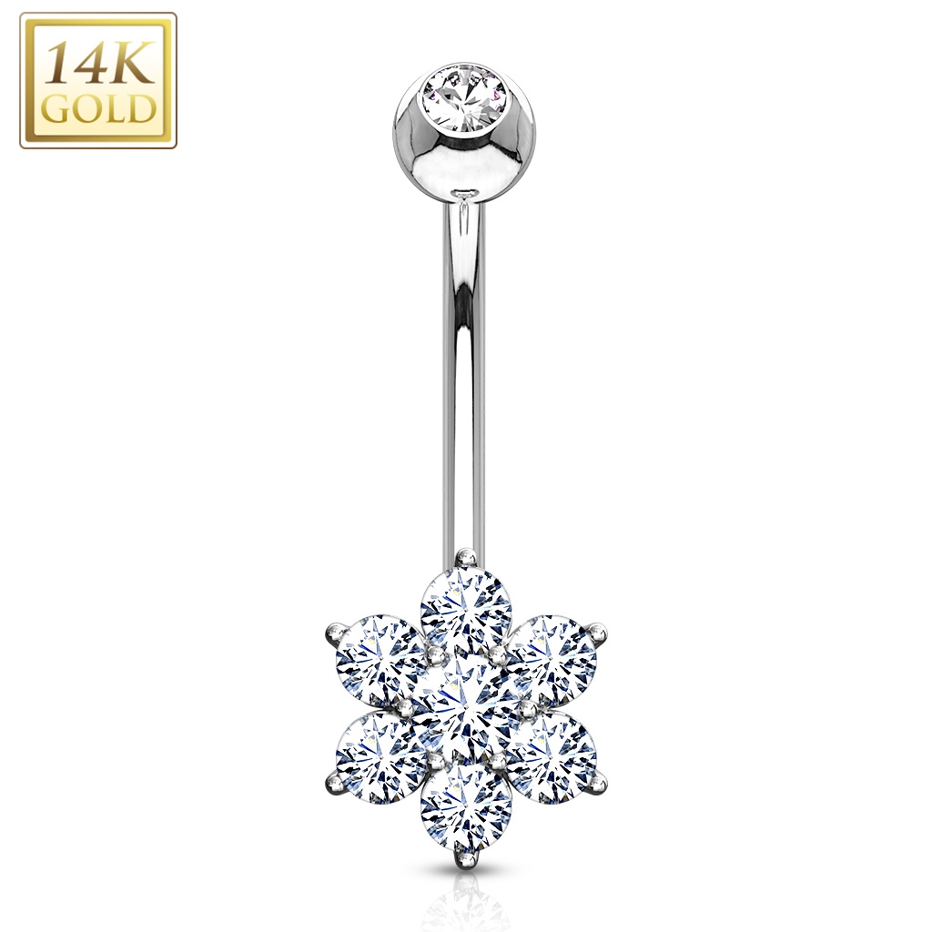 Šperky4U Zlatý piercing do pupíku - kytička, Au 585/1000 - ZL01067-WG