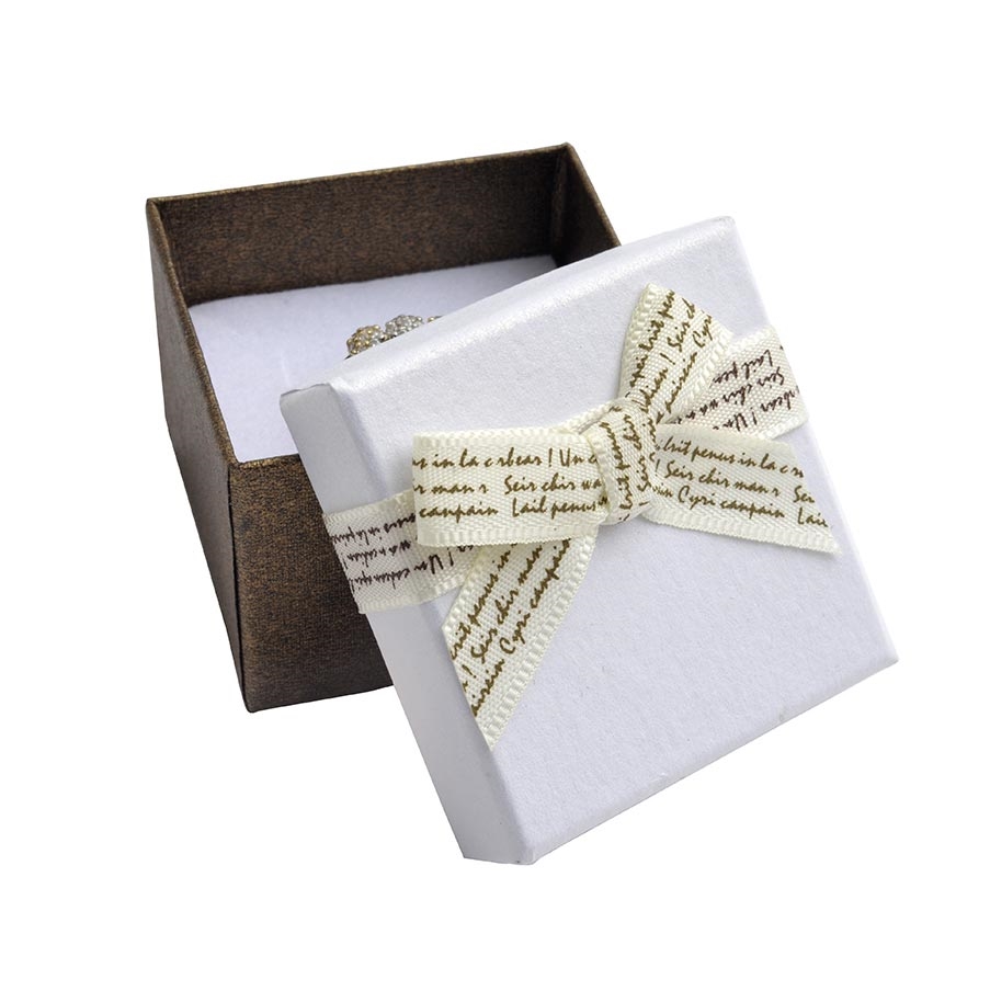 Darčeková krabička na prsteň s béžovou mašľou