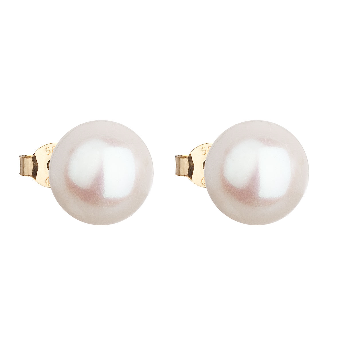 Zlaté 14tich karátové náušnice s bielou riečnou perlou