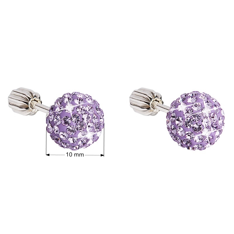 Strieborné skrutkovacie náušnice guličky s kryštálmi Crystals from Swarovski ®, Violet