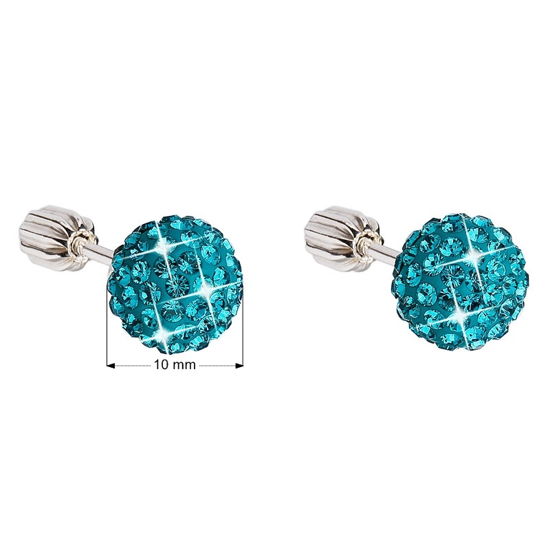 Strieborné skrutkovacie náušnice guličky s kryštálmi Crystals from Swarovski ® Blue Zircon