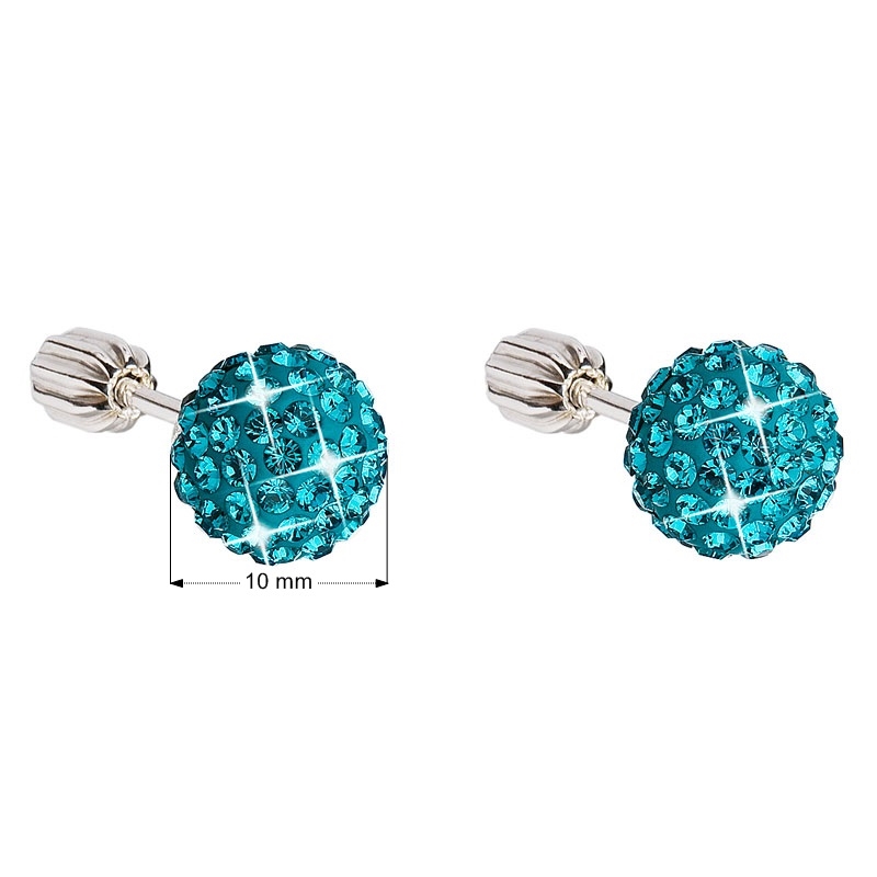 Strieborné skrutkovacie náušnice guličky s kryštálmi Crystals from Swarovski ® Blue Zircon
