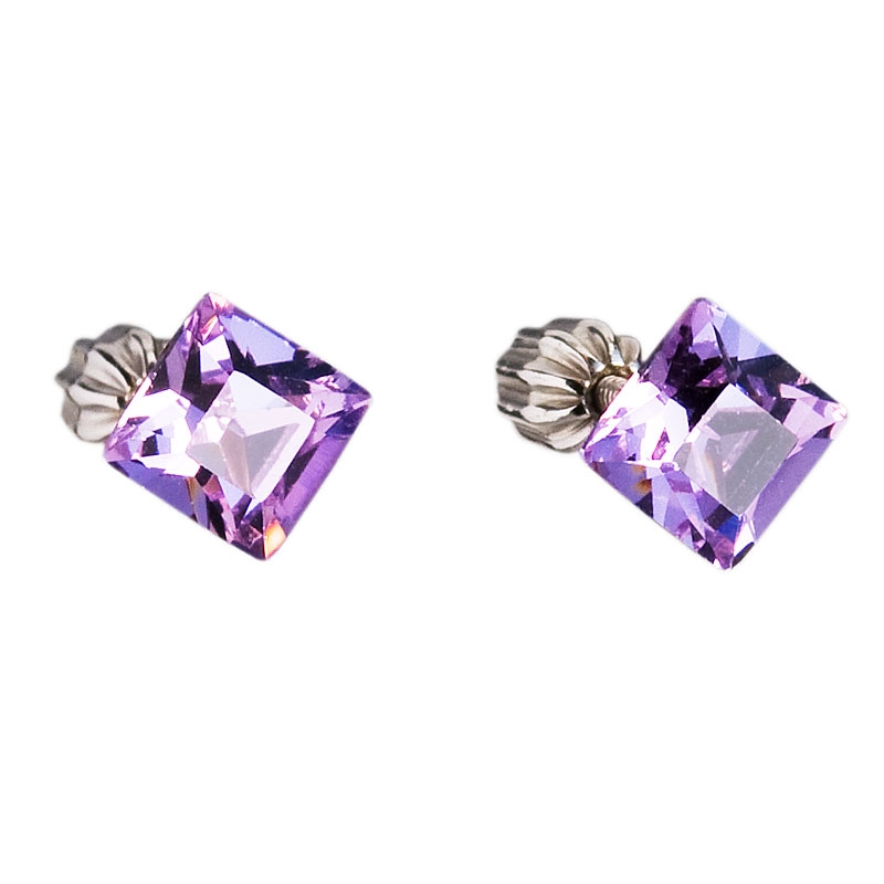 Strieborné náušnice Crystals from Swarovski ® Violet