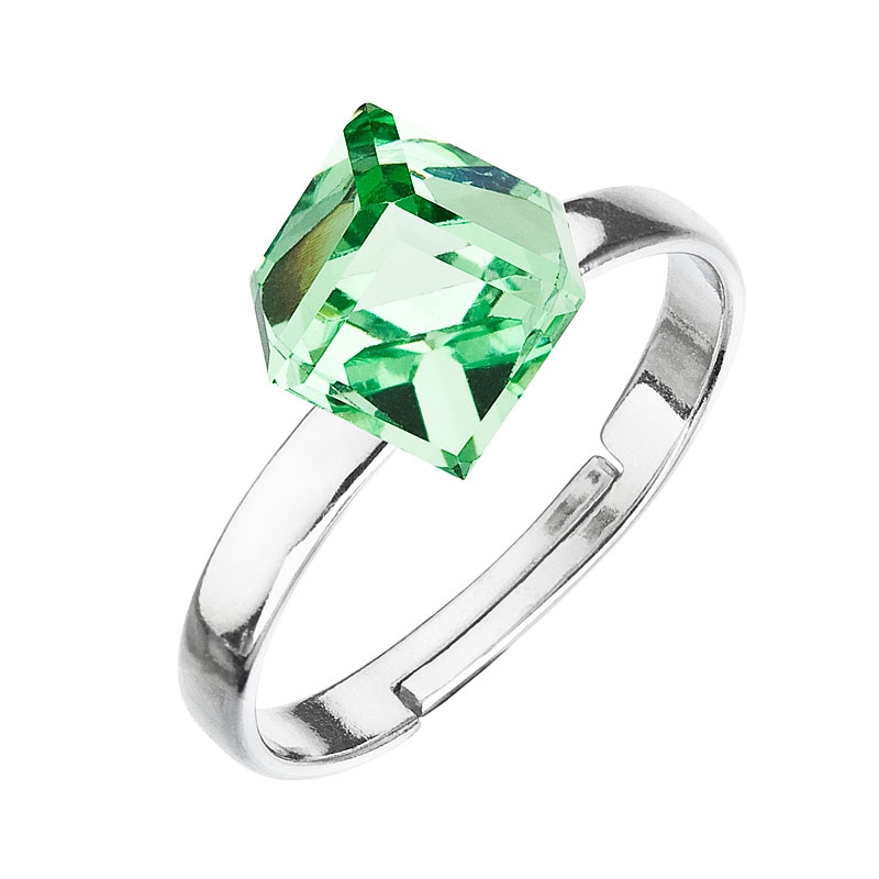 Strieborný prsteň s kockou Crystals from Swarovski ® Peridot