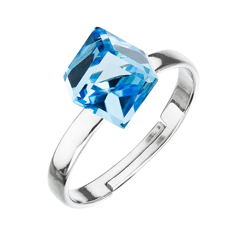 Strieborný prsteň s kockou Crystals from Swarovski ® Aquamarine