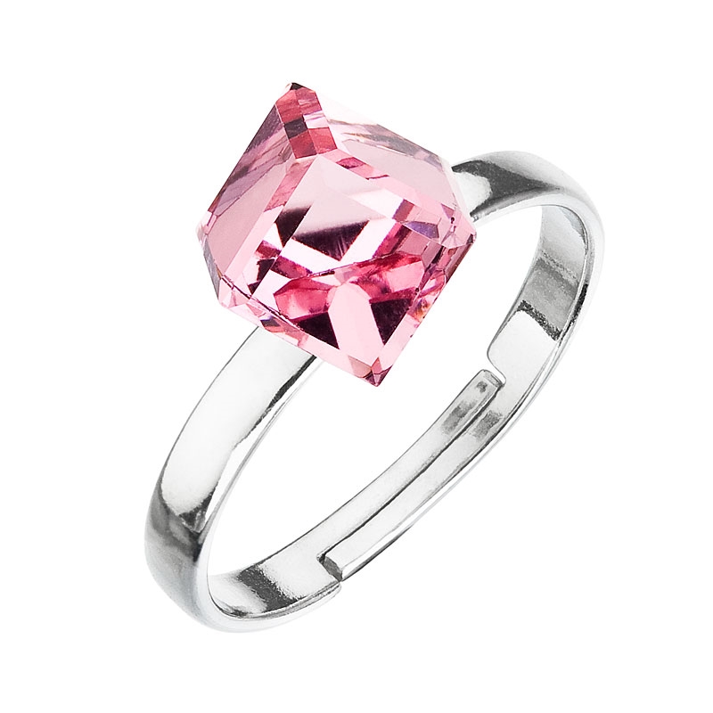 Strieborný prsteň s kockou Crystals from Swarovski ® Light Rose