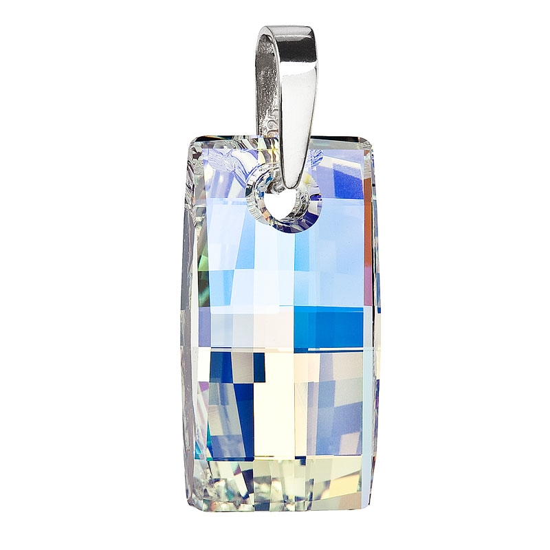 Strieborný prívesok s kryštálmi Swarovski AB efekt obdĺžnik