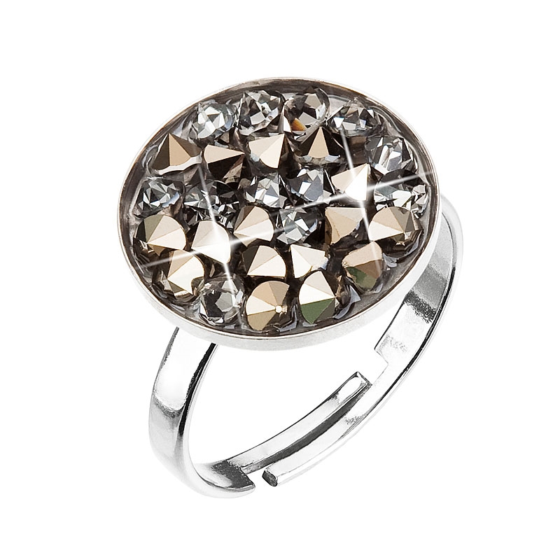 Strieborný prsteň ROCKS Crystals from Swarovski ® GOLDEN CHOCOLATE