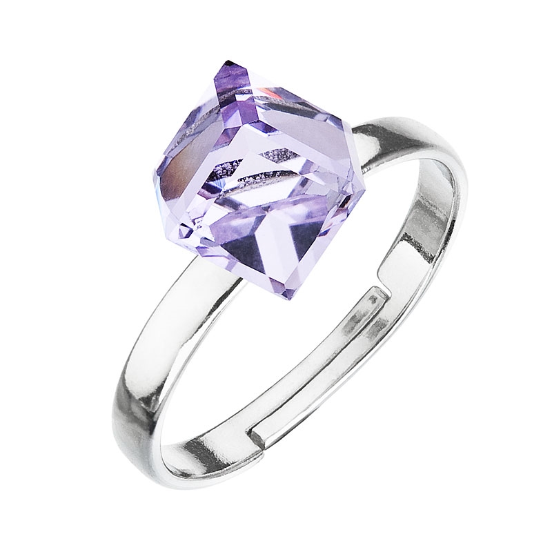 Strieborný prsteň s kockou Crystals from Swarovski ® Violet