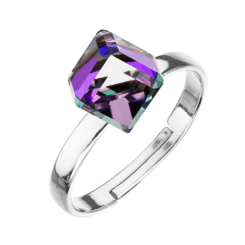 Strieborný prsteň s kockou Crystals from Swarovski ® Heliotrope