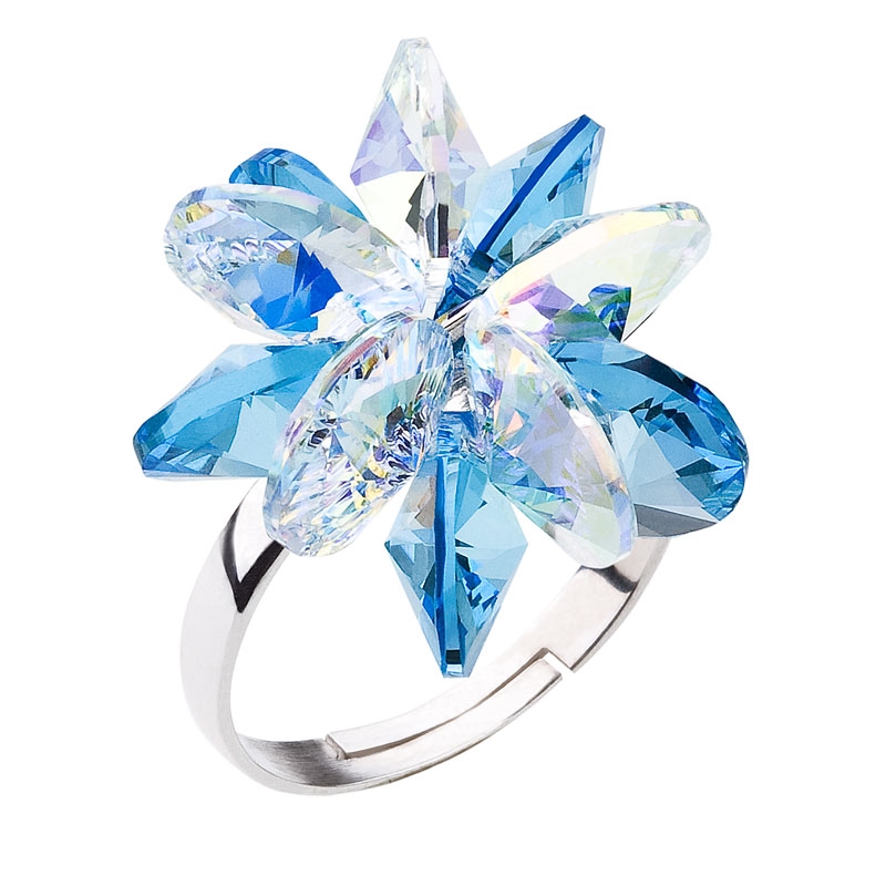 Strieborný prsteň s kryštálmi Crystals from Swarovski ® Aquamarine