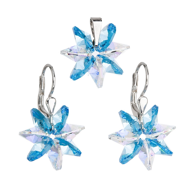 Strieborný set náušníc a prívesku s kryštálmi Swarovski ®, Aqua