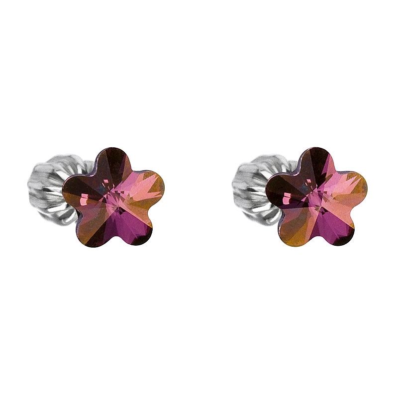 Strieborné náušnice kvietky Crystals from Swarovski ® Lilac Shadow