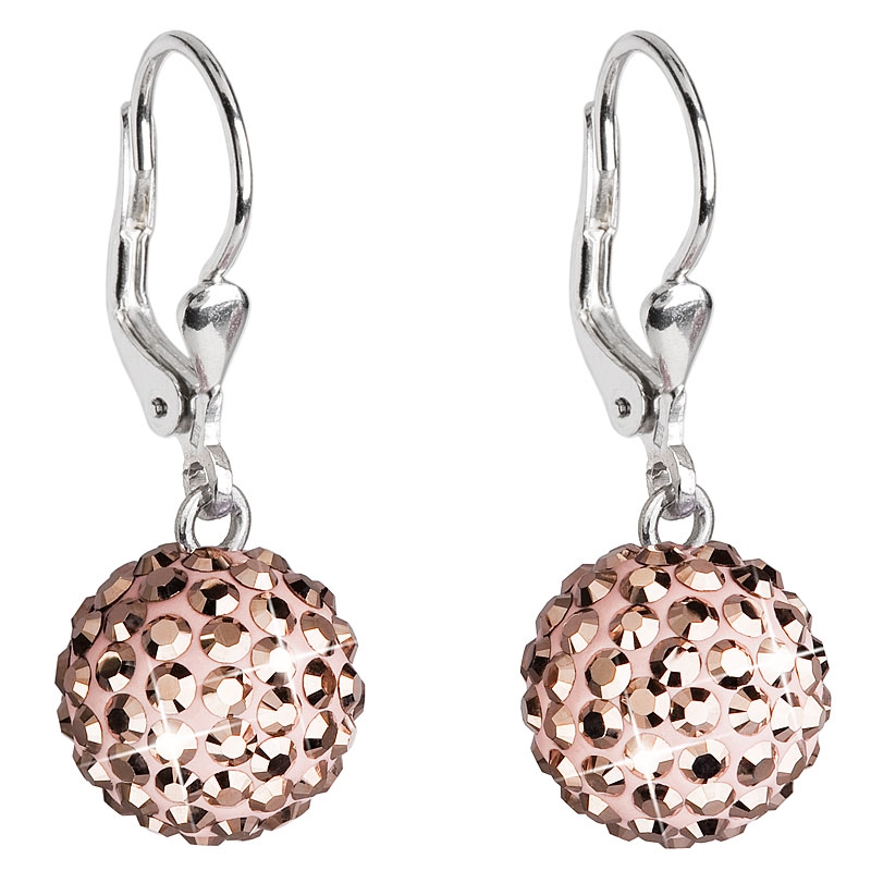 Strieborné náušnice guličky s kryštálmi Crystals from Swarovski ® Rose zlaté