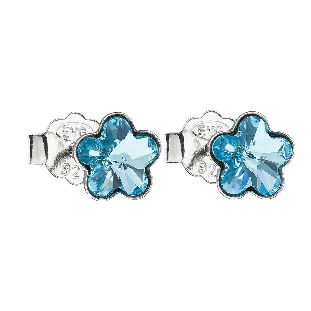 EVOLUTION GROUP CZ Stříbrné náušnice kytičky Crystals from Swarovski® Aqua - 31080.3 Aqua