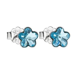 Stříbrné náušnice kytičky Crystals from Swarovski® Aqua