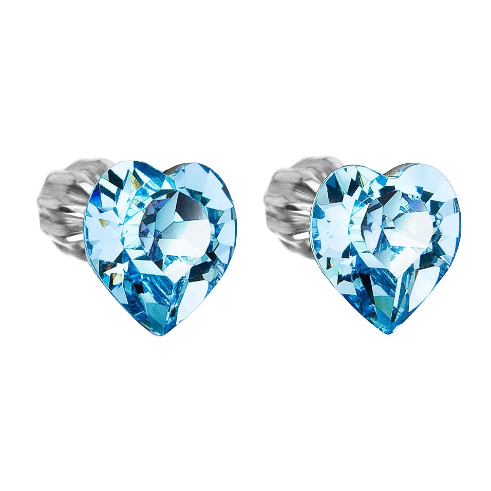 Strieborné náušnice kôstka s kryštálmi Swarovski modré srdce