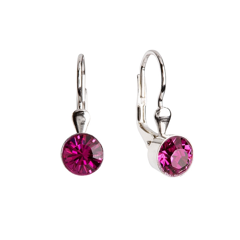 Strieborné náušnice s kryštálmi Crystals from Swarovski ® Fuchsia