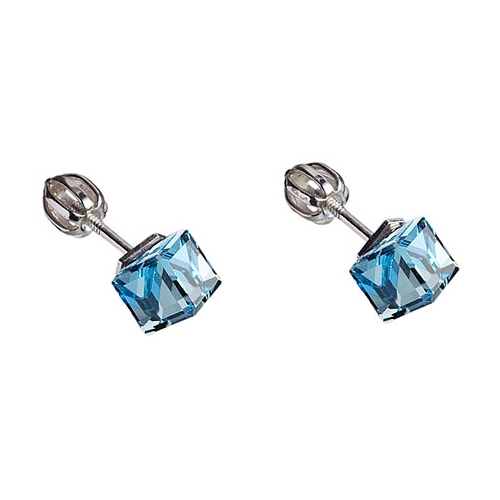 Strieborné náušnice kocky Crystals from Swarovski ® Aqua