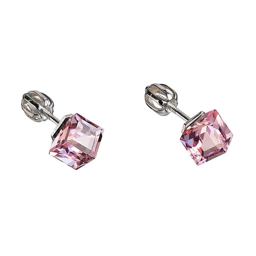 Strieborné náušnice kocky Crystals from Swarovski ® Light Rose