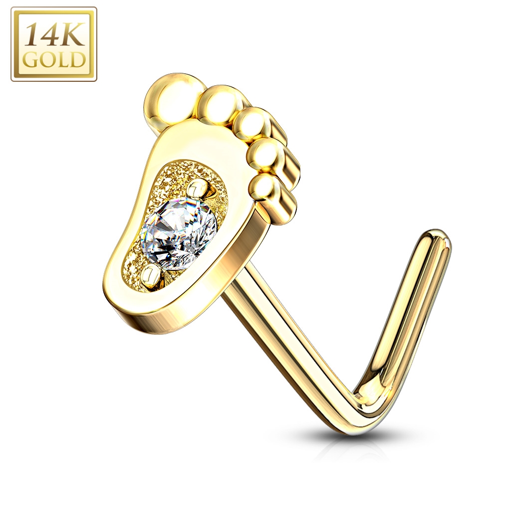 Šperky4U Zlatý piercing do nosu stopa - čirý zirkon, Au 585/1000 - ZL01196-YG