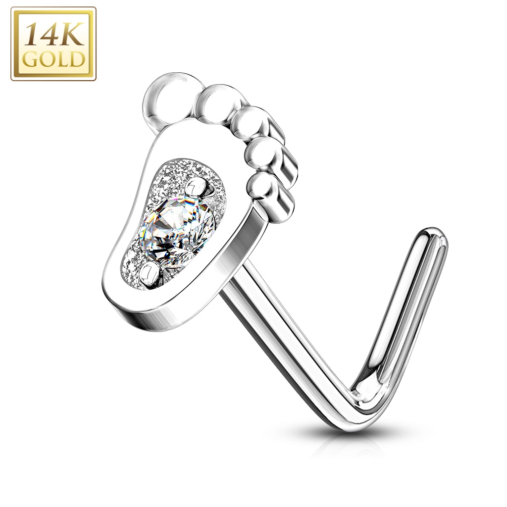 Šperky4U Zlatý piercing do nosu stopa - čirý zirkon, Au 585/1000 - ZL01196-WG