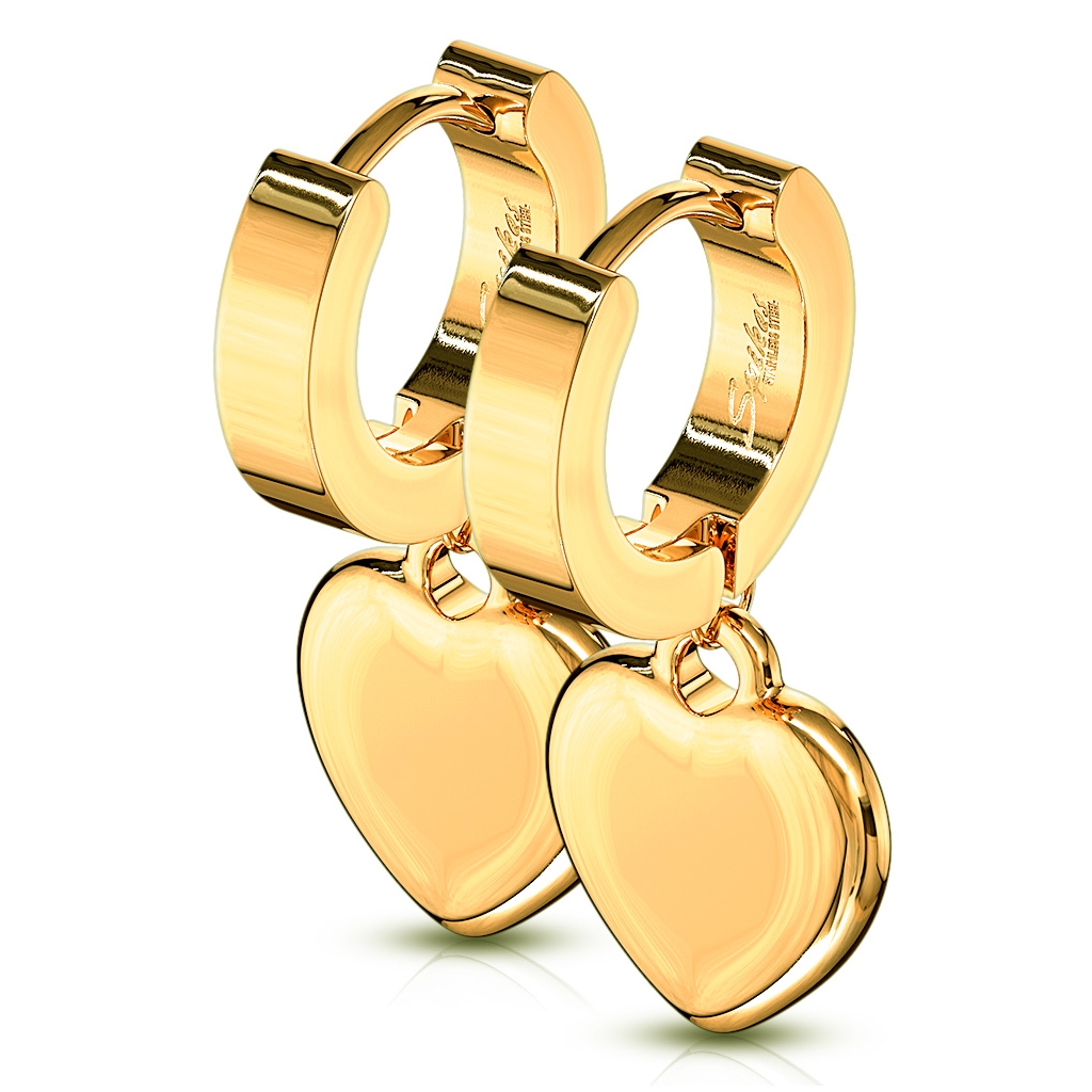 Šperky4U Zlacené ocelové náušnice - kroužky se srdíčky - OPN1549-GD