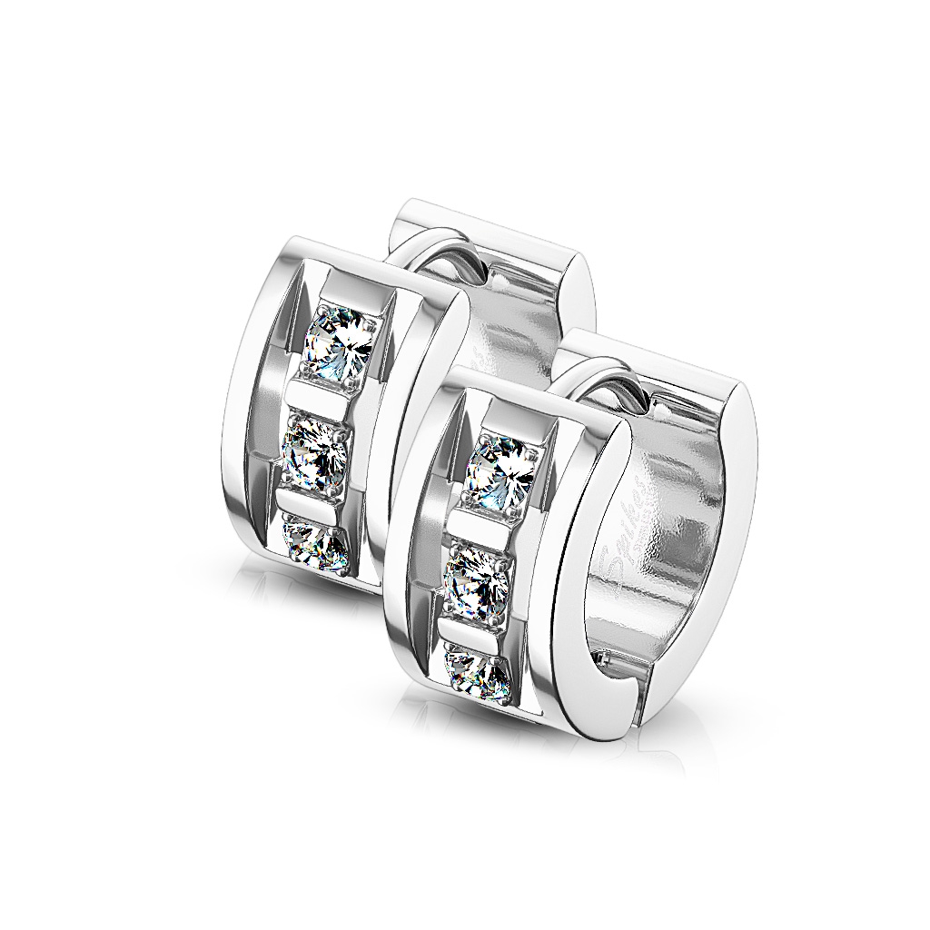 Šperky4U Ocelové náušnice kruhy se zirkony - OPN1051-ST