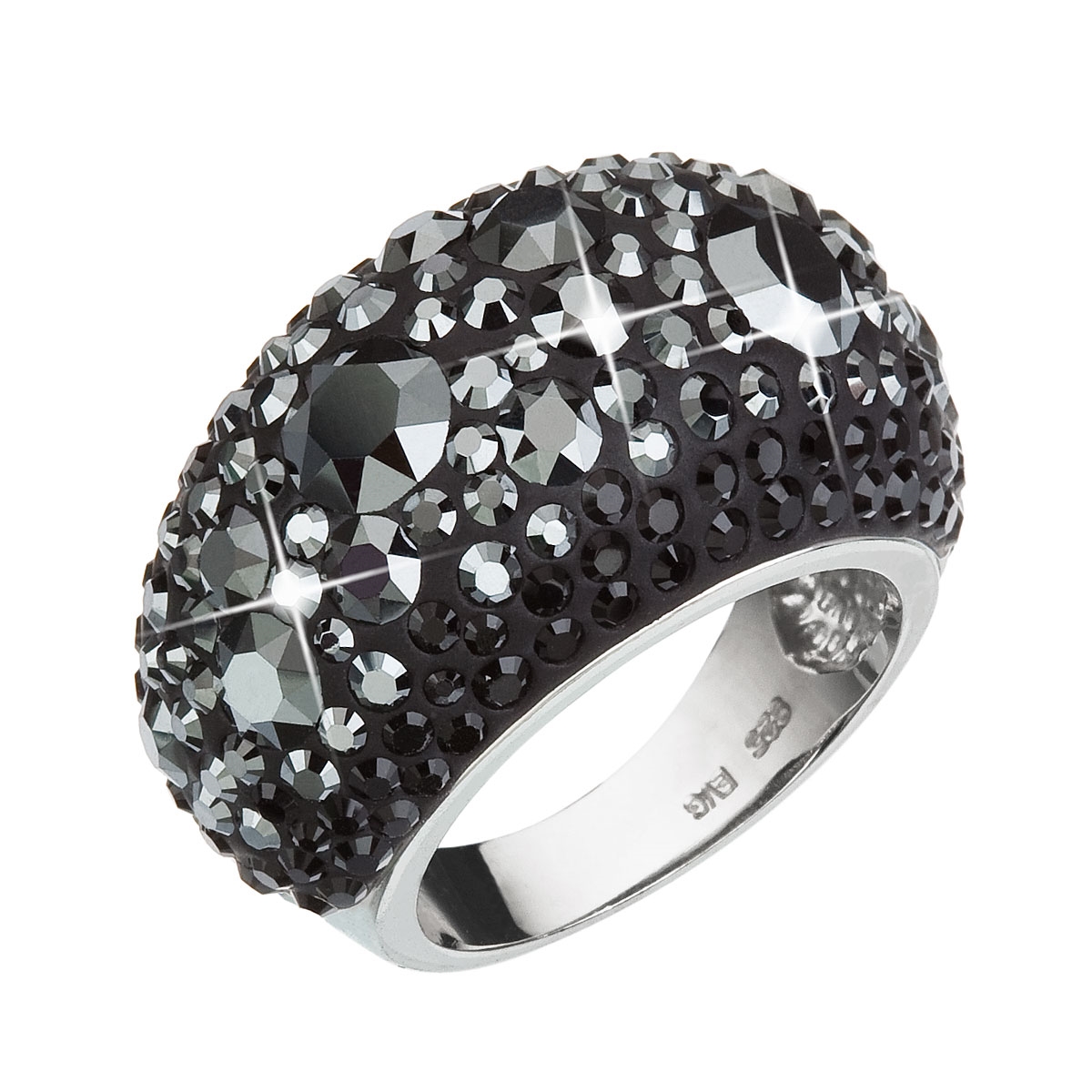 Strieborný prsteň s kryštálmi Crystals from Swarovski ®, hematitu